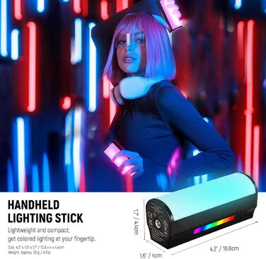 NEEWER LED відеосвітло з магнітним тримачем та штативом, RGB, 2500-8500K, 2500mAh, TL96RGB/TL97C (2 шт.)