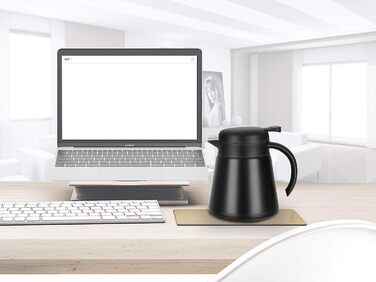 Luvan 0.8L Thermos Flask 304 Stainless Steel Double-Walled Vacuum Insulated Coffee Pot, Coffee Plunger, Juice/Milk/Tea Insulated Pot (Black)