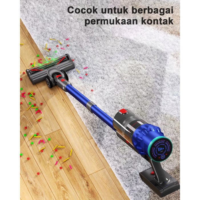 PINICO Бездротовий акумуляторний пилосос 550W з автоматичним режимом та щіткою Anti-Tangle, для твердих підлог, килимів та шерсті тварин (Blue+grey)