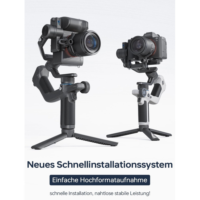 Feiyu SCORP Mini 2: Стабілізатор для камер (без дзеркала, екшн-камер, iPhone/Samsung) з підсвічуванням та виносним штативом. Чорний/Білий