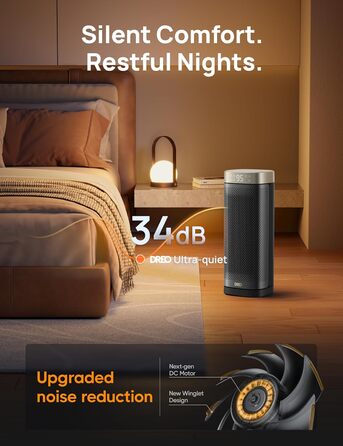 Dreo Heater - Energy-Saving, Quiet, 2000W Ceramic Heater with Thermostat, 12-Hour Timer, 3 Modes, 70° Oscillation, 16 Inch Electric Heater for Rooms, Overheat and Tip-Over Protection, Solaris Slim H2, Gold