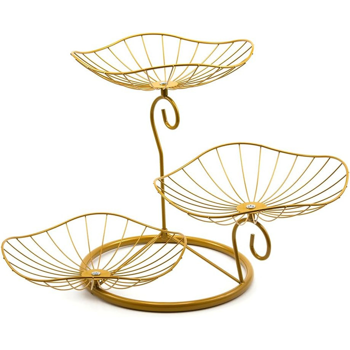 Етажерка для фруктів Evomosa з 3 ярусами: стильна та містка підставка для фруктів, снеків, золотава