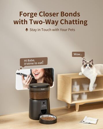 Автоматичний годівниця для котів PUPPY KITTY з камерою 1080P, WiFi, відео, аудіо, нічне бачення та миска з нержавіючої сталі. 1-8 прийомів їжі на день, чорний