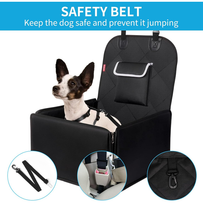 Автокрісло для собак Tamowa, чорне, для собак малого та середнього розміру, з ременями безпеки, водовідштовхувальне