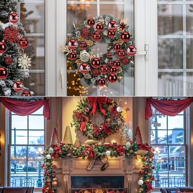 Набір прикрас на ялинку 101 шт., новорічний декор, пластикові кулі для ялинки, кулі на ялинку, зірка на верхівку, матові, глянцеві, багаторазові ялинкові кулі, 3, 4 та 6 см (червоні)