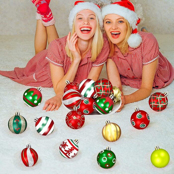 Набір прикрас на ялинку на Різдво, 30 шт, 60 мм, пластикові ялинкові кулі з гачками, для ялинки, вечірки, весілля (червоний, зелений, білий)