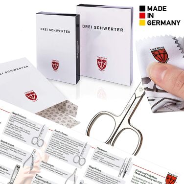 Набір манікюру Drei Schwertter 'Olbia' 6 предметів - нігетюї з натуральної шкіри червоного кольору | Ніж для шкіри, ножиці для нігтів, пінцет скошений, двосторонній інструмент, кусачки для нігтів, напільник з сапфіру червоного кольору - ЕКОШКІРА
