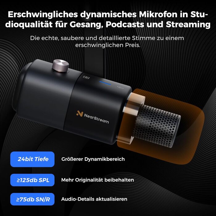 Динамічний мікрофон NearStream USB/XLR для PC Gaming, Streaming, Podcast. З регулюванням гучності, LED кнопкою Mute та кріпленням. Сумісний з MAC, PS4, PS5, Mixer (AM10X)