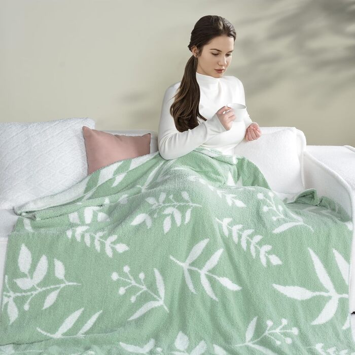 Плед Jooja, м'який в'язаний плед для дому – декоративний плед з букле, теплий та пухнастий для дивана, ліжка або жінок, 127 x 152 см, блакитно-сірий (60x80, салатовий)