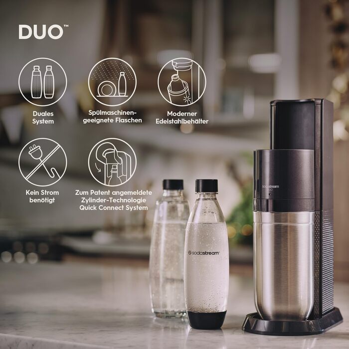 SodaStream DUO: Газова вода вдома без балонів CO2, комплект з 4 пляшок
