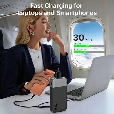 Powerbank NOBIS 20000mAh, 65W, з цифровим дисплеєм, Dual USB-C/USB-A, для ноутбука, телефону, планшета, зовнішній акумулятор, зелений (чорний)