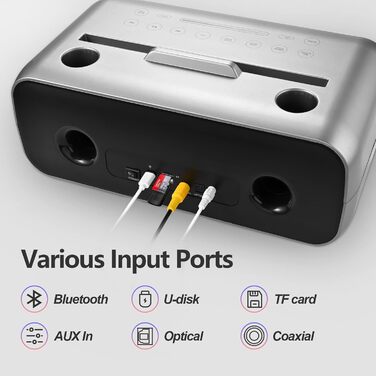 Караоке Машина з 2 Бездротовими Мікрофонами, Bluetooth Колонка з Сенсорним Екраном, LED-підсвічуванням та Підставкою для Телефону, Караоке Колонка для Дітей з USB/TF/AUX (Срібна)