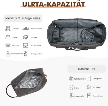 Сумка-органайзер для одягу S-Zone 3-в-1, 60л, унісекс, з канвасу, з косметичкою, для подорожей, відряджень, зберігання (Сірий)