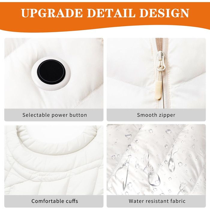 Електрична гріюча жилетка для жінок з акумулятором, легка, з USB-підключенням та кишенями, тепла, Slim Fit, для риболовлі, активного відпочинку, полювання, білого кольору, розмір M