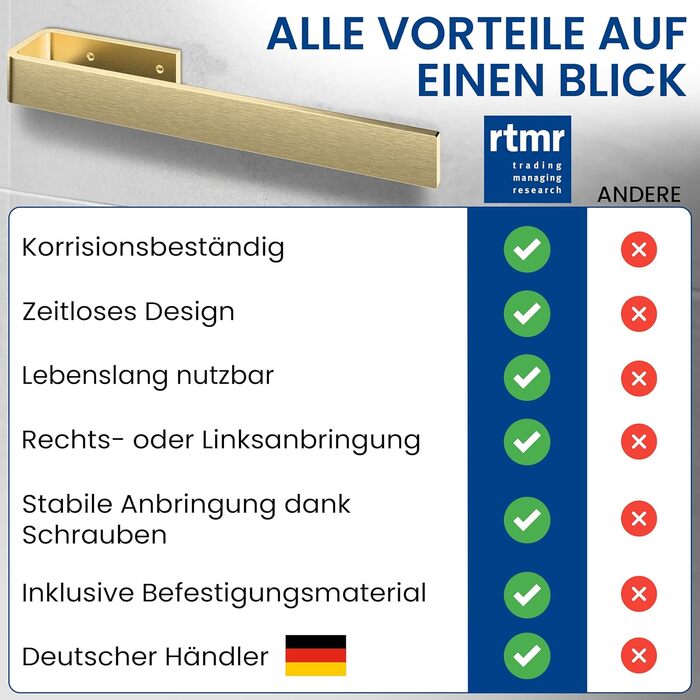 Настінна полиця для рушників rtmr, з кріпленням для свердління, преміум-якість, з алюмінію, 38 см, для ванної кімнати та гостьового туалету