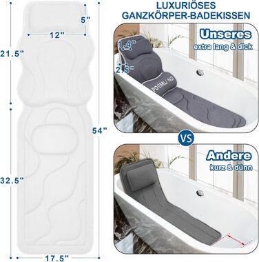 Подушка для ванни Luxus Dicke з м'яким наповнювачем для підтримки голови, шиї та плечей. Біла подушка для комфортного розслаблення у ванні. Аксесуар для спа.