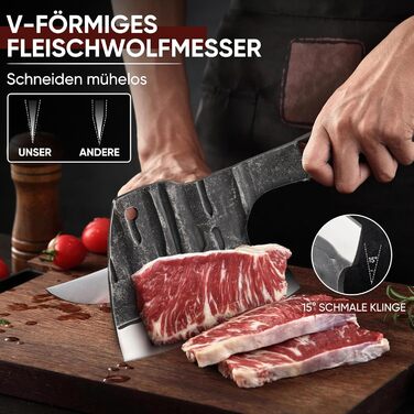 Ніж кухарський Hackmesser з дерев'яною ручкою, професійний, ручної роботи, Full Tang, з піхвою, для м'яса, кухні, грилю, виїздів