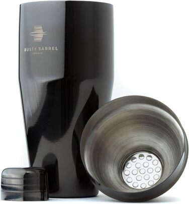 Rusty Barrel Knightsbridge Cocktail Set – Black Stainless Steel Shaker, Wooden Muddler, Bar Strainer, Jigger, Pourer, Coasters, Spoon & Recipe Booklet | Cocktail Accessories in a Luxurious Gift Box