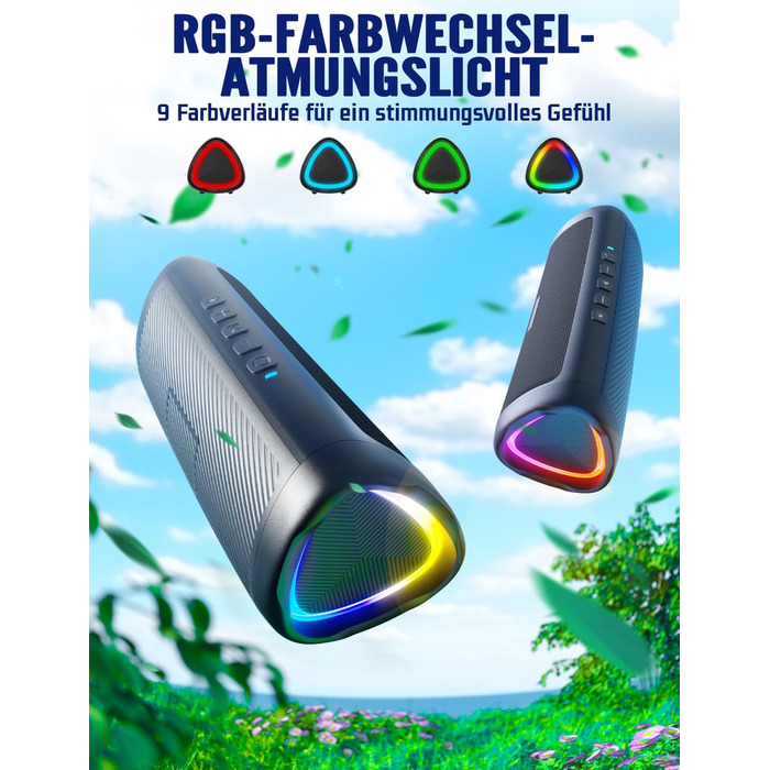 Портативна Bluetooth колонка UOHHBOE 30W з RGB підсвічуванням, TWS Stereo, водонепроникність IPX5, 24 години роботи, 30 метрів, функція гучного зв'язку, трикутна форма