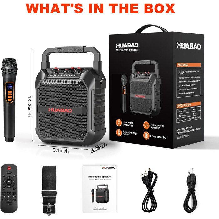 Караоке-машина портативна Bluetooth зі справжнім мікрофоном для дорослих та дітей, PA-система з пультом керування, підтримка TF-картки/USB/FM/AUX для домашніх вечірок (1 мікрофон)