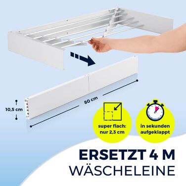 Сушарка для одягу EASYmaxx Wandwäschetrockner 400 на стіну – компактна та висувна, 80 x 40 x 10,5 см, 4 м довжини сушіння. Підходить для сушіння одягу в приміщенні та на вулиці без електроенергії.