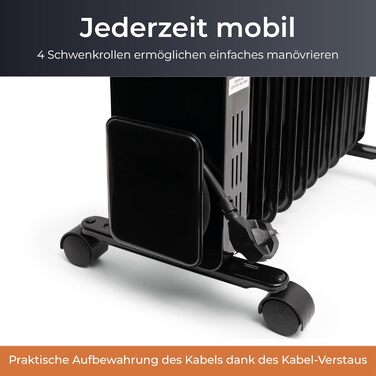 KLAMER Oil Radiator 2500 W, Electric Heater Energy-Saving, 13 Fins, 3 Heating Levels with Eco Mode, 24h Timer, Thermostat, Overheat & Tip-Over Protection, with Remote Control, for Indoor Use, Black