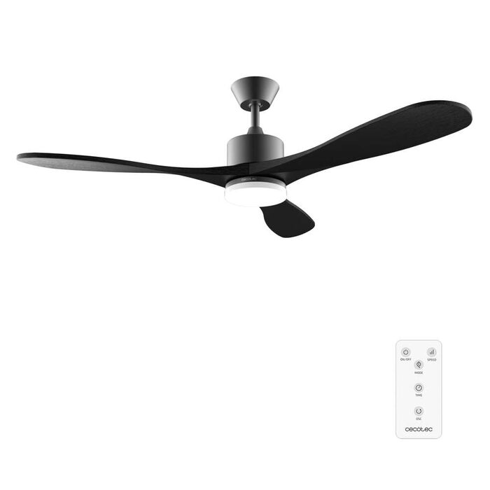 Стельовий вентилятор Cecotec EnergySilence Aero 5200 Black Design з LED підсвіткою та пультом ДУ, 40 Вт, 52 дюйми, дерев'яне оздоблення Stone Pro