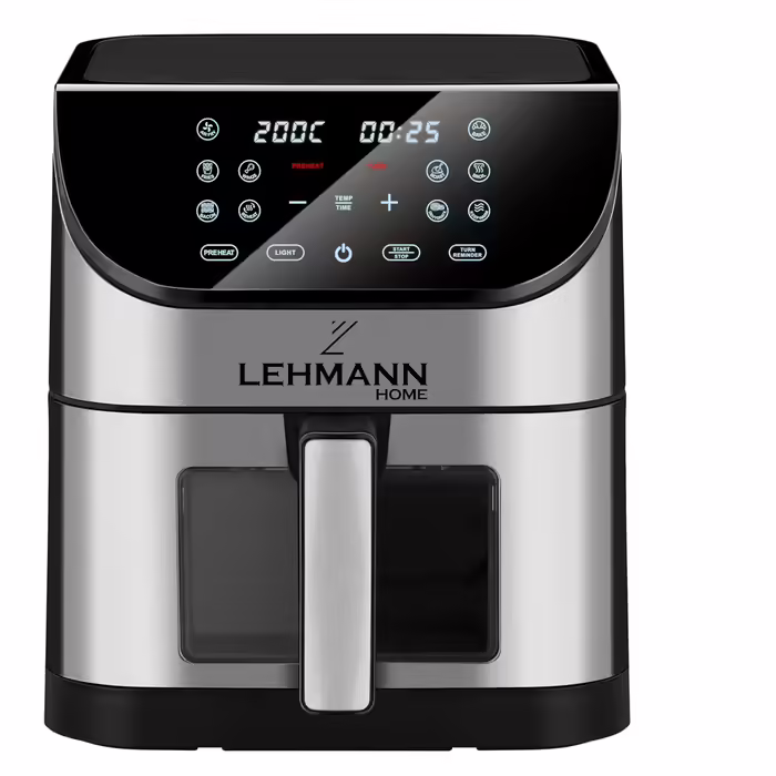 Lehmann Hot Air Fryer XXL with 8L Basket and Viewing Window, Oil-Free Fryer with Lighting, 1800W, Temperature Control up to 200° C, Airfryer with up to 10 Programs, Timer and Touch Display