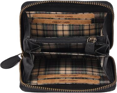 Benthill Wallet Women's Small Genuine Leather | Wallet with RFID Protection | Slim Flat Card Holder with Zipper & 6 Card Slots, Color: Black