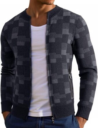Чоловіча в'язана куртка з кишенями, кардиган з блискавкою Puover, флісова куртка без капюшона, чоловіча спортивна куртка, тепла зимова куртка з в'язаного матеріалу (3XL, темно-синій)