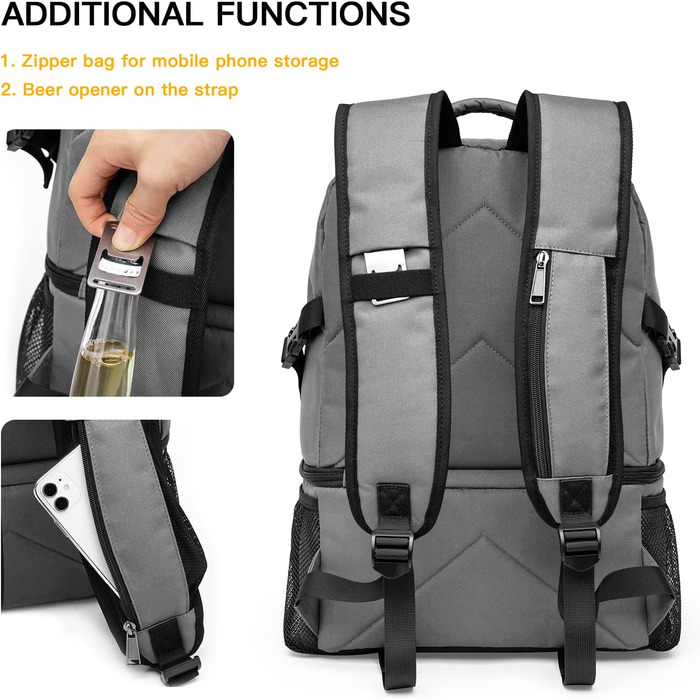 28L Insulated Cooler Backpack - Double Layer Thermal Rucksack for Picnics, Camping, and Travel (Gray)