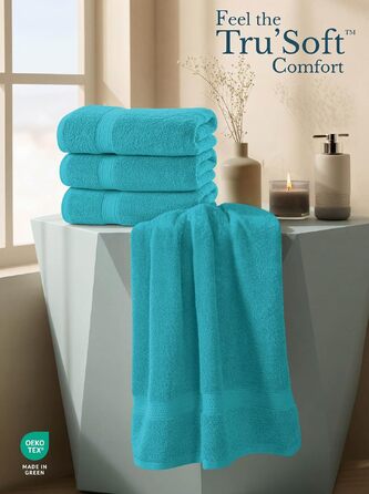 Набір банних рушників Utopia Towels, 100% бавовна, 69 x 137 см, м'які та гігроскопічні, з петлею для підвішування, 4 шт, бірюзовий