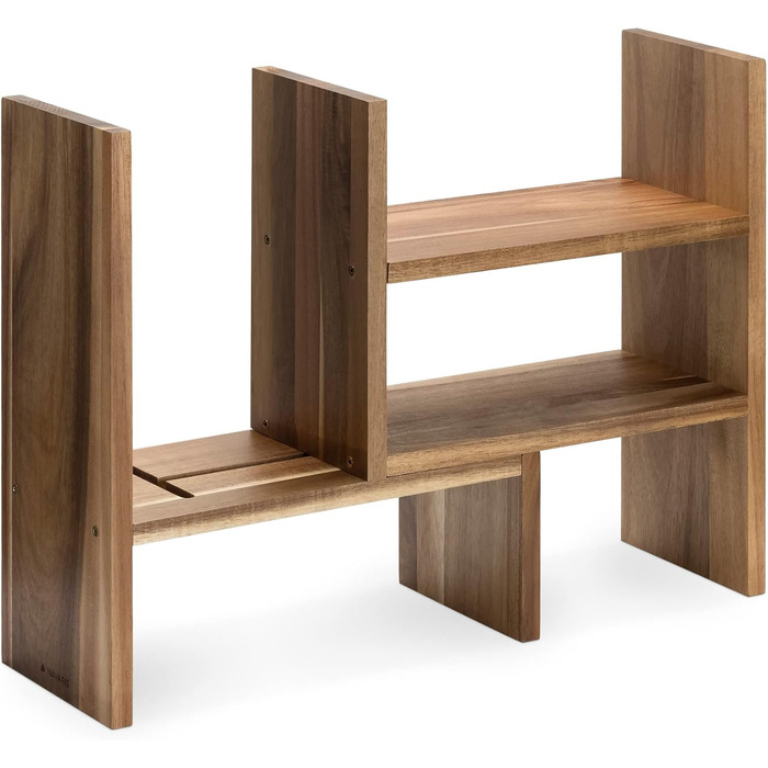 Navaris Acacia Desk Organizer 64x15.5x40 - Table Shelf Organization System Adjustable - Corner Shelf for Kitchen Office Bathroom Shelf Attachment - Natural
