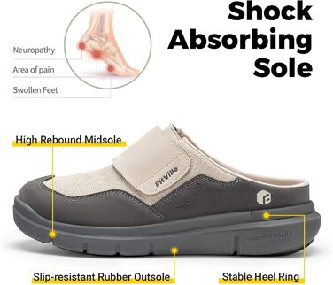 Домашні тапочки для чоловіків FitVille з широкою колодкою, з застібкою на липучці, з підтримкою склепіння стопи, розмір 41-50, бежевий, сірий