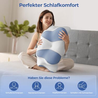 Ортопедична подушка Uniency для шиї з Memory Foam - для сну на боці, спині та животі, зняття болю в шиї та плечей (66 x 40 x 14 см, блакитна)