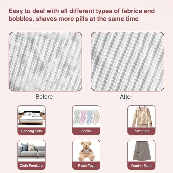 Електричний видалення ворсу для одягу, постільної білизни та меблів. Змінні леза. Білий колір