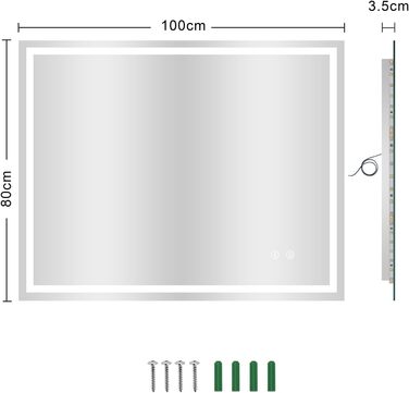 Дзеркало для ванної кімнати з LED-підсвічуванням Dripex, 50x70 см, сенсорне керування, протитуманне покриття, холодний білий світ, енергозберігаюче