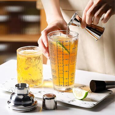 Stainless Steel Cocktail Mix Set - 14 Piece Bartender Kit with Bamboo Stand - Professional Cocktail Shaker Set - Perfect Gift