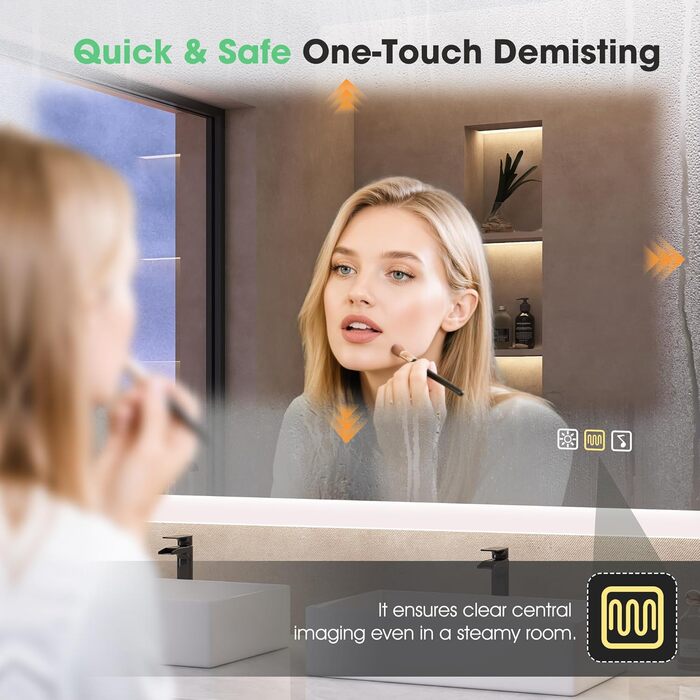 Дзеркало для ванної кімнати S'bagno з підсвічуванням 80x60 см, Bluetooth, протитуманне покриття, 3 кольори, регулювання яскравості, пам'ять налаштувань, загартоване скло, водонепроникність IP44, горизонтальне/вертикальне встановлення M66 (Bluetooth)