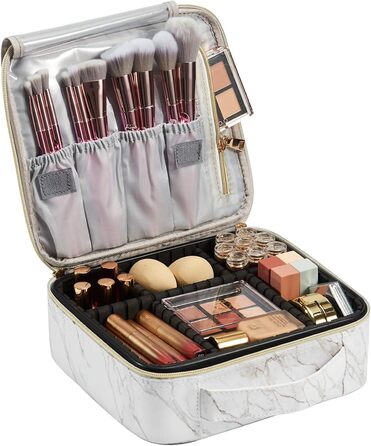 Косметичка для макіяжу та косметики, органайзер для подорожей, сумочка для косметики з ручкою та регульованими перегородками (шкіра 