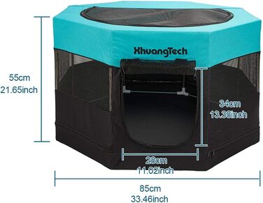 Клітка-загон для собак, котів, кроликів та морських свинок XhuangTech, з м'якого матеріалу, портативна, складана, з металевим каркасом, для цуценят, блакитна (87,6 x 87,6 x 54,9 см)