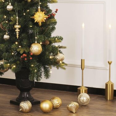 Набір ялинкових прикрас Shareconn, 80 шт., 4–12,5 см, міцні золоті пластикові кулі для ялинки, різдвяний декор, з ниткою для підвішування, темно- та світло-золоті кольори