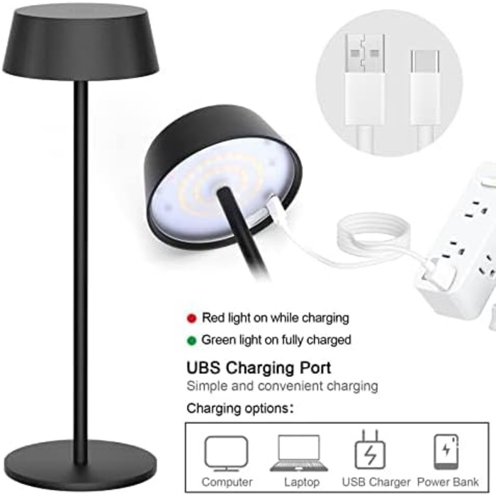 Світлодіодний акумуляторний настільний світильник Klighten з димером, сенсорний, металевий, алюмінієвий, IP54, перезаряджуваний, тепле біле світло 3000K/4000K/6000K, антрацит