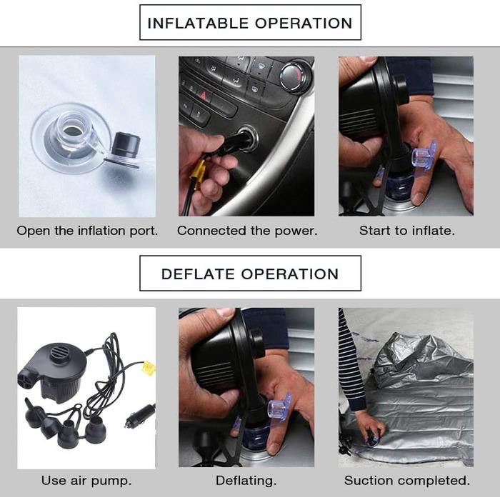 Надувний матрац для авто SUV з насосом (чорний) - зручний для кемпінгу та подорожей