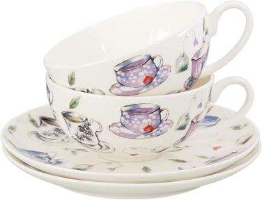 Tea cup set made of fine bone china porcelain. 6 teacups, each 150ml, and 6 saucers with a stylish cup design.