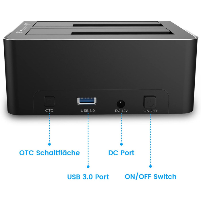 Док-станція для жорстких дисків RSHTECH з двома відсіками, USB 3.0, алюміній, підтримка 2.5/3.5