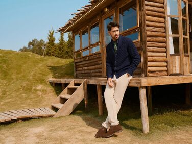 Кардиган чоловічий PJ PAUL JONES з коміром-стійкою, великий в'язання, на ґудзиках (XL, темно-синій)