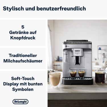 De'Longhi Magnifica Evo ECAM 292.33.SB Fully Automatic Coffee Machine with Milk Frother, 5 Direct Buttons for Espresso, Coffee, and Specialty Coffees, Intuitive Control Panel, 2-Cup Function, Silver/Black