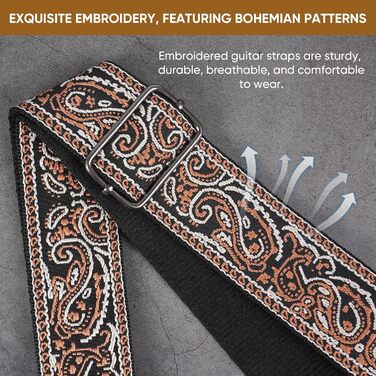 Гітарний ремінь Jacquard з вишитою бавовною та шкіряними кінцями для акустичної гітари (Gs-08-4 Brown Embroidery)