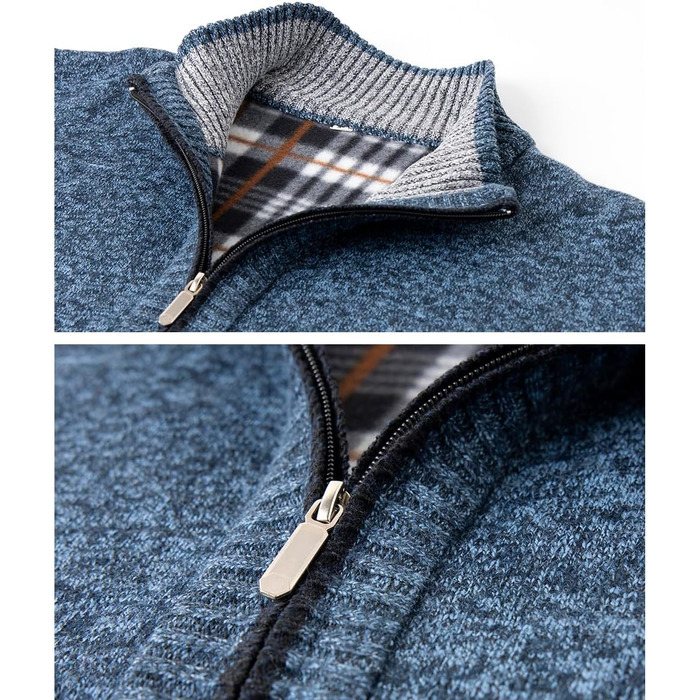 Чоловічий кардиган з флісовою підкладкою: стильна в'язана куртка, спортивна куртка, зимова куртка C-dunkegrau (L, C-blau)